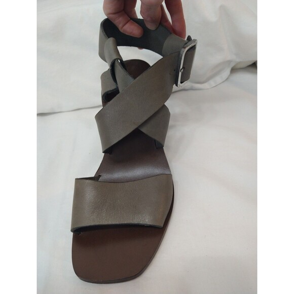 Boemos Italy Block Heel Sandals EU 39 Dark Gray All Leather Strappy Square Toe - Picture 4 of 12